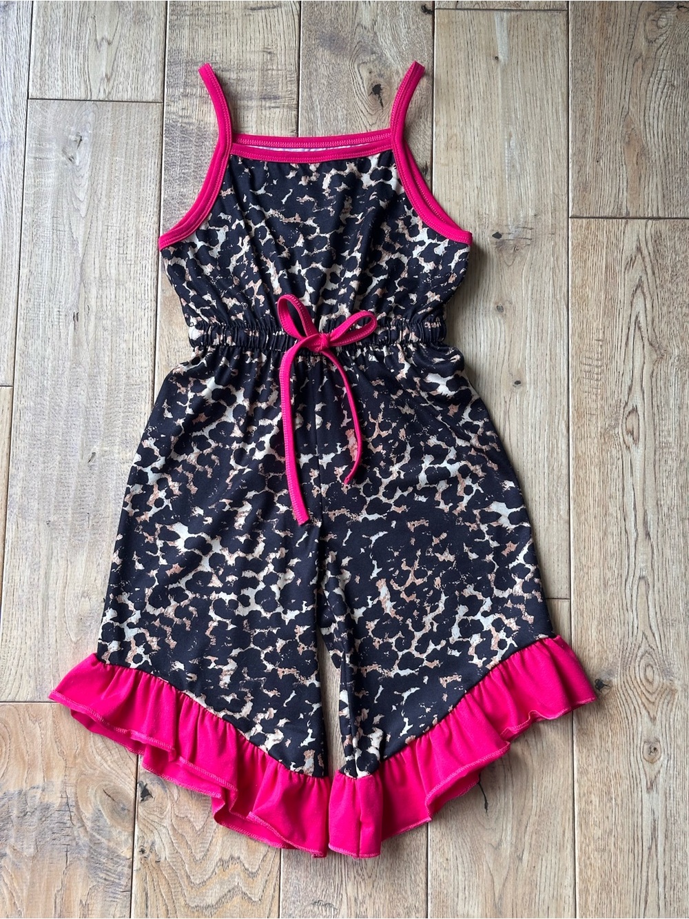 Boutique Leopard Print and Pink Ruffle Romper size 6T-7T